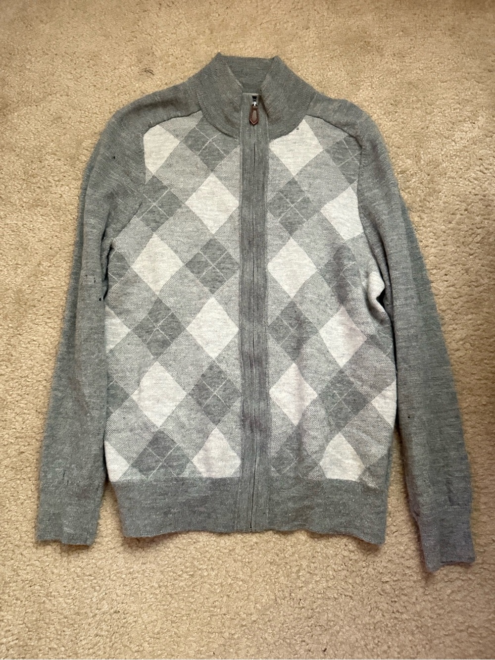 Banana Republic Men’s 100% Merino Wool Argyle Full-Zip Cardigan Sweater (Size L)